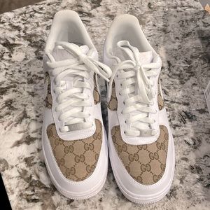 Nike White Custom AF1s with Gucci Print - Men’s Size 10.5/Women’s Size 12